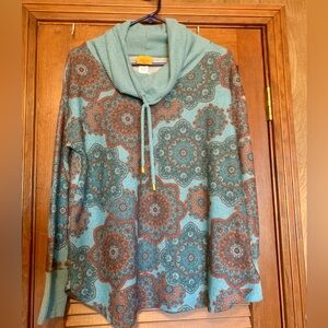 Ruby Rd. Teal and Brown Cowl Neck Sweater